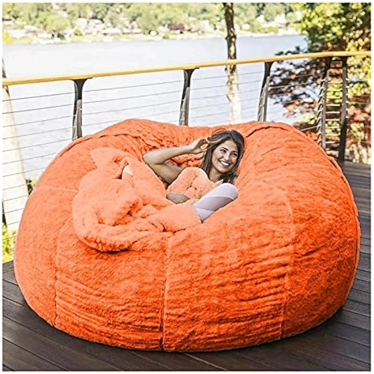 5 6 7 FT Bean Bag Chair Cover Chair Cushion, Big Round Soft Fluffy PV Velvet Sofa Bed Coverit was only a Cover, not a Full Bean Bag Living Room Furniture Lazy Sofa Bed Cover, Orange, 6FT