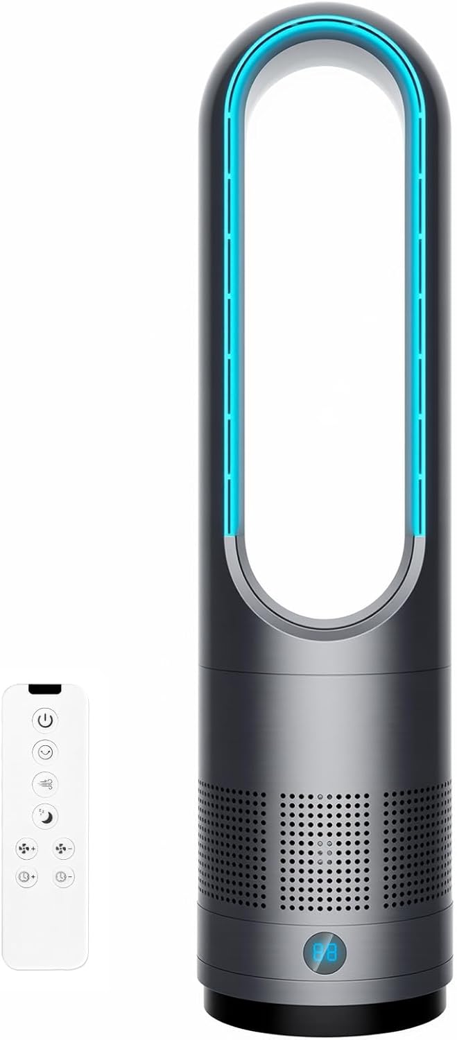 Fyzuf Tower Fan, No Blades & DC Motor & Significantly Saving Electricity Bills, Living Fan, Circulator, Bladeless Fan, DC Motor, Silent Operation, 8 Levels of Fair, Strong Wind, Large Airflow, 100