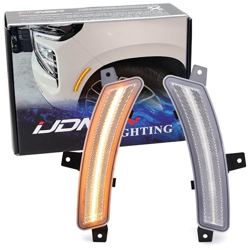 iJDMTOY Semi-Clear Lens 45-SMD Amber Full LED Front Side Marker Light Kit Compatible with 2025-up Cadillac Escalade, Chevy SuburbanTahoe, GMC Yukon, Replace OEM Single-LED Amber Sidemarkers