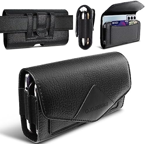Leather Cell Phone Holster with Belt Loop for Men, Black - Holder for iPhone 17161514131211, 17Pro16Pro15Pro14Pro13Pro12 Pro, Samsung, Motorola Holster for 2 Phones