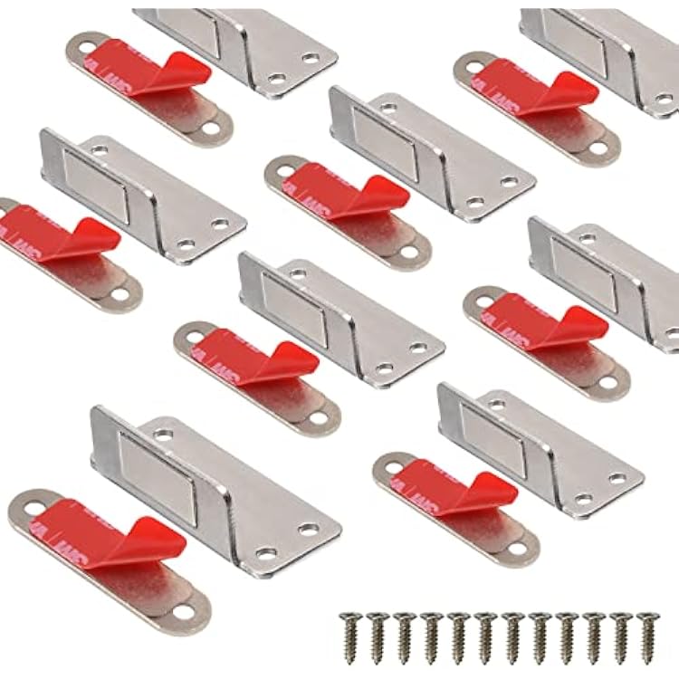 Mousike Cabinet Magnets Mousike Adhesive Strong Magnetic Door Catch Stainless Steel Kitchen Magnetic Latch Used to Close Cupboard Cabinet Closet Door DrawerSilver 12Pack