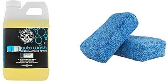 Chemical Guys CWS_995 Meticulous Matte Auto Wash (64 oz), 64. Fluid_Ounces and MIC_292_02 Premium Grade Microfiber Applicator, Blue (Pack of 2)