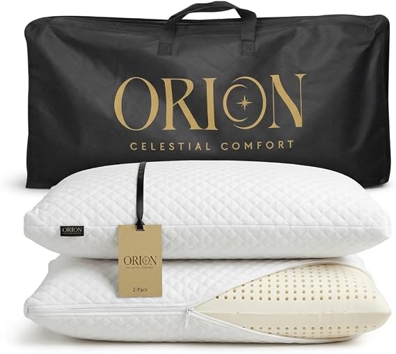ORION Talalay Latex King Pillows 2 Pack - 100% Natural Latex Foam with L-Shaped Easy-Open Cover, Organic Cotton Protector & Lavender Aroma Bag - No Vacuum Packing 31.50 x 15.7 x 6.9 in