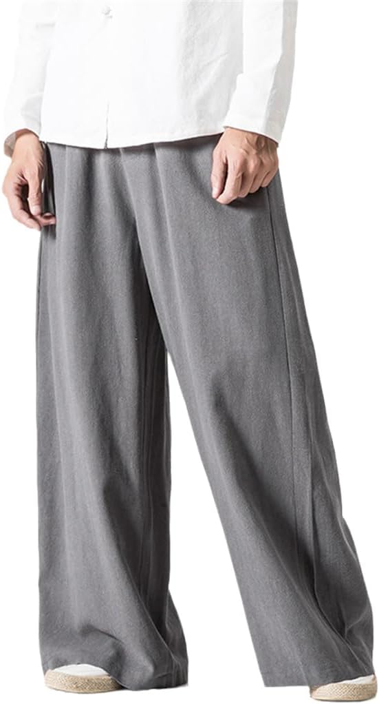 Linen Pants Men Loose Flared Pants Large Size Wide-Leg Pants Yoga Skirt Pants Trousers