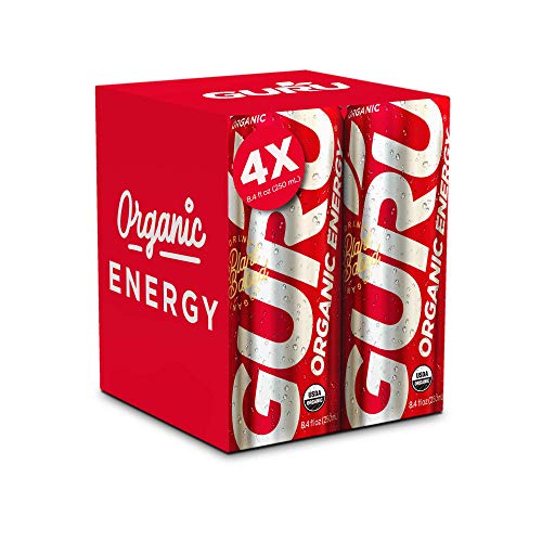 Guru Organic Natural Energy Drink with Green Tea & Guarana, Gluten Free, Vegan, 8.4 Fl Oz Pack of 4