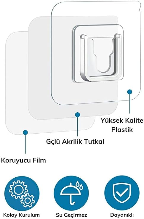 Eşya Sabitleme Askısı Geçmeli Klips Duvar ve Yüzey Sabitleyici Aparatı 10 Çift