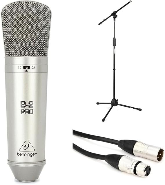 Behringer B-2 Pro Dual-Diaphragm Condenser Microphone Professional Studio Mic with Adjustable Stand, XLR Cable,Sound Capture for Recording, Podcasting, Vocals, and Instruments