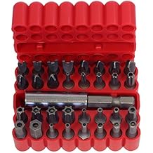 HTS 123C0-33pc Security Tamper Proof Magnetic Screwdriver Bit Set - Phillips Slotted Square Torx Hex Star Spanner Tri Wing Electric - 1/4" Quick Release Bit Holder