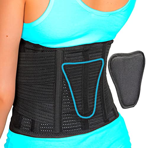 AVESTON Back Brace for Lower Back Pain Relief 6 ribs Belt with Lumbar Pad Support for MenWomen Light Thin Orthopedic Rigid Adjustable Brace Herniated Disc - Circumference 32 39 Around Belly