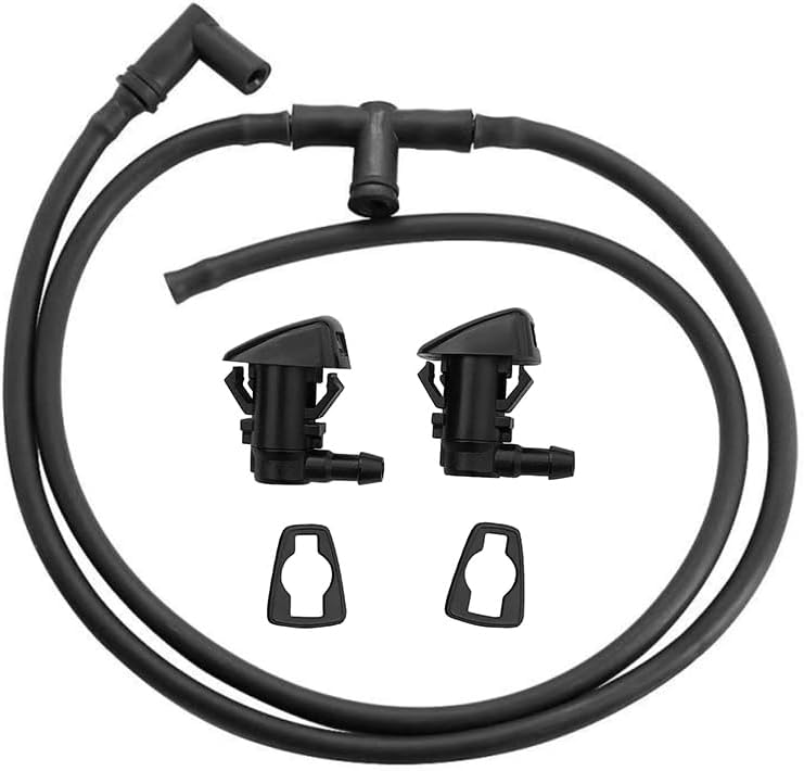 7C3Z-17K605-A Wiper Fluid Nozzle Hose Kit Fit for 2008 2009 2010 Ford Super Duty F-250 F-350 F-450 F-550 Windshield Washer Jet NozzlesTwo Fan Spray Hole & Rubber Tube Kit–Replaces # 7C3Z-17603-A