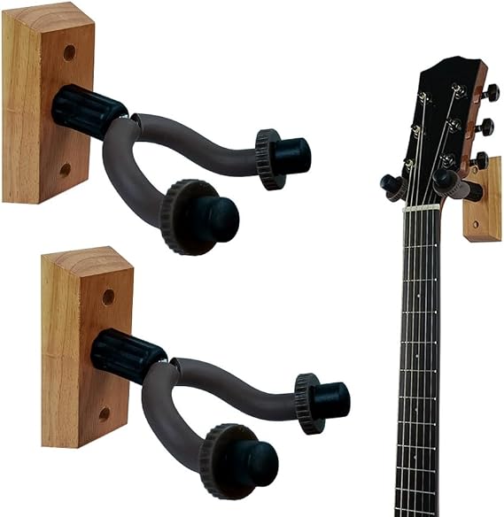YqsIbth Guitar Wall Mount Display Bracket, 2 Pack Guitar Hanger Hook Holder, Guitar Wall Hanger Stand, Wood Guitar Hook Keeper Guitar Hanger for Wall Electric Acoustic Guitar Ukulele Bass