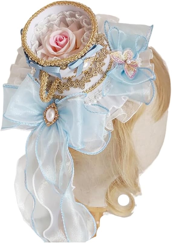 Women's Lolita Hair Accessories Tea Cup Top Hat Court Rococo Spanish Flat Hat for Halloween Party