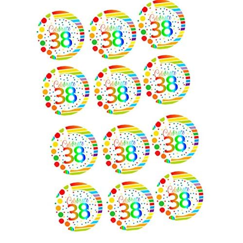 Happy 38th Birthday 2inch Rainbow Edible Cupcake  Cookie Frosting Cake Decoration Image Toppers -12ct