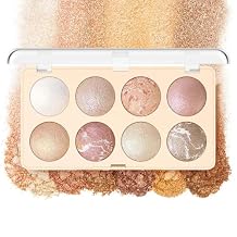 K'APEINE Baked Powder Palette, 8 Colors Light Brown Pink Highlighter Eyeshadow Blush Contour All Face Makeup Palette Blendable Baked Makeup Kit for Women Girls Daily, Parties,Festivals-01#