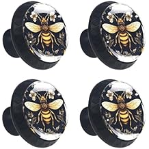 4 PCS Aesthetic Bees Cabinet Knobs, Bathroom Drawer Pulls Handles, Round Dresser Knobs Door Knobs for Kitchen Cupboard Nursery Wardrobes