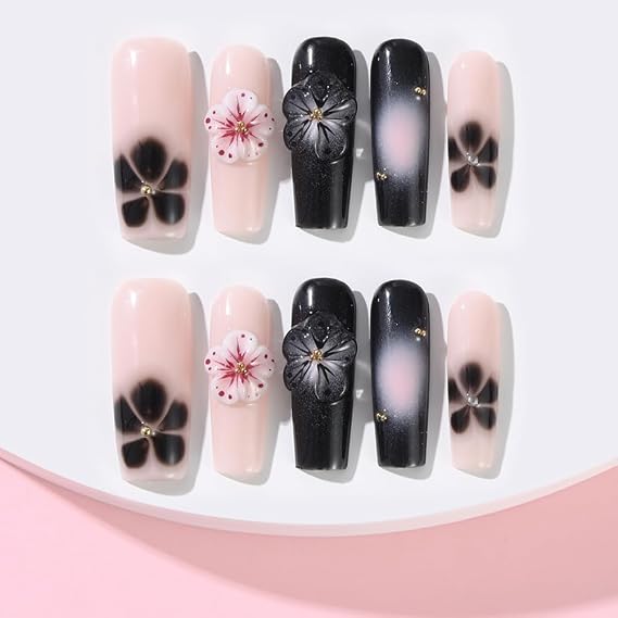 Handmade Press On Nails, French Nails,wedding, party,Short Coffin Nails Set for Handmade,Reusable Opaque Nails in 10 Nail Kit for Women(Z-02) (Z22, S)