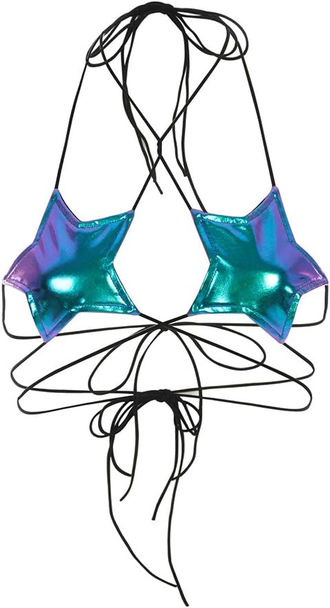 Women's Metallic Star Bralette Bra Strappy Wrap Around Crop Top Rave Dance Tops