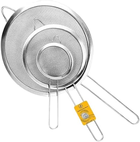 Sieves and Strainers Set - Metal Sieve Stainless Steel, Fine Mesh Strainer | Pack of 3 | Kitchen Sieve Fine Mesh, Sive Cooking, Flour for Baking Rust Free Seive, Dishwasher Safe SIV, Colander