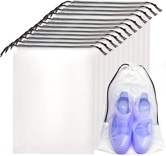 100 Pcs Translucent Drawstring Travel Shoe Bags for Travel Plastic Shoes Bag Clear Plastic Drawstring Bags Dust Bags Shoe Bags for Storage Travel Purses(Translucent, 16" x 20")