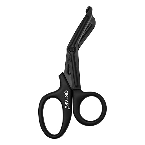 OK TAPE Shears - Bandage Scissors,Medical Scissors, EMT Trauma Shears, Non-Stick Scissors, First Aid Outdoor Stainless Steel Teflon, Black Handle and Black Coated Blades, 1 Packs