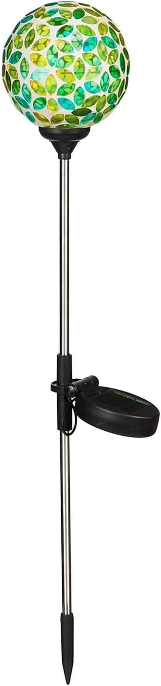 Evergreen Garden 22" H Mosaic Globes Solar Garden Stakes, Green & Blue