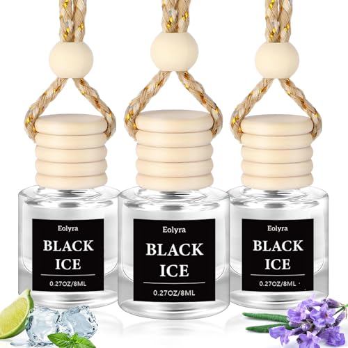 Hanging Car Air Freshener Pack of 3 : Luxury Car Perfume for Women Men | Cute & Reusable Bottle with 45 Days Long-Lasting Fragrance Oil Diffuser, Black ice