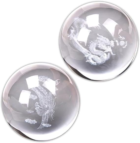2 Pcs Baoding Balls for Hand Therapy, Exercise Stress Balls Dragon Crystals Balls for Hand Massage,Stress Relief and Exercise Massage Tools and Equipment (1.58inch Dragon Balls)