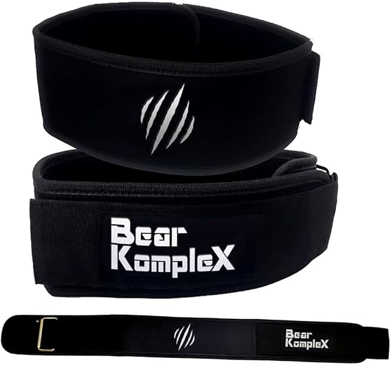Bear KompleX 4" Straight Weightlifting Belt for at-Home Powerlifting, Squats, Weight Training and More. Low Profile with Super Firm Back for Maximum Stability & Exceptional Comfort