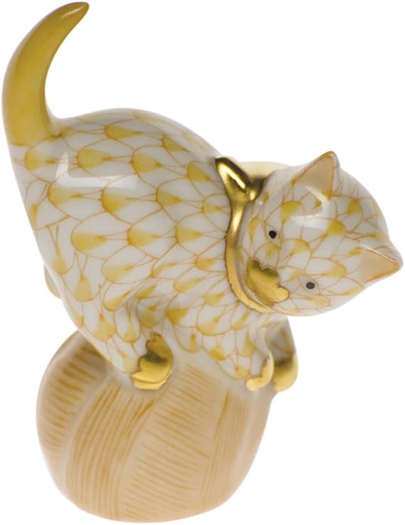 Herend Mischievous Cat Figurine Butterscotch Fishnet