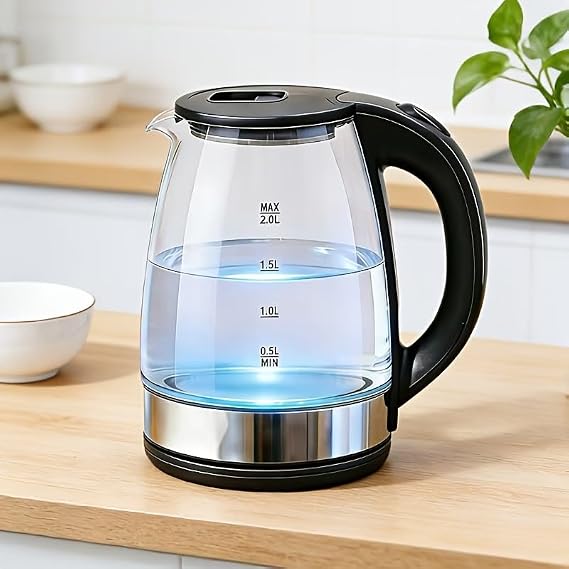Electric Kettle, 2.0L, Hot Water Boiler, Removable Lid for Easy Cleaning, Auto Shut Off, Boil-Dry Protection, BPA Free, Borosilicate Glass Electric Tea KettleInner lid made of 304 stainless steel
