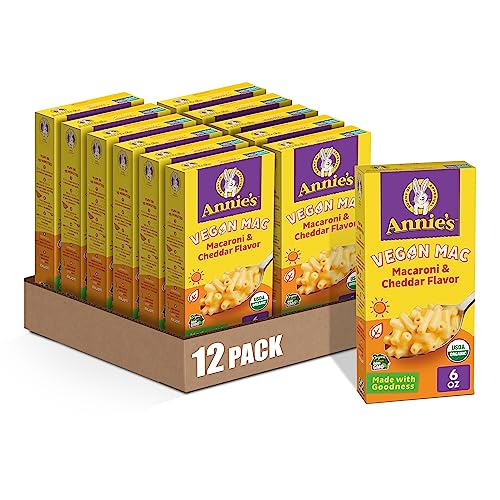 Annies Vegan Mac and Cheddar Flavor Pasta and Sauce, Organic, Plant Based, Dinner Side or Snacks, 6 oz Pack of 12