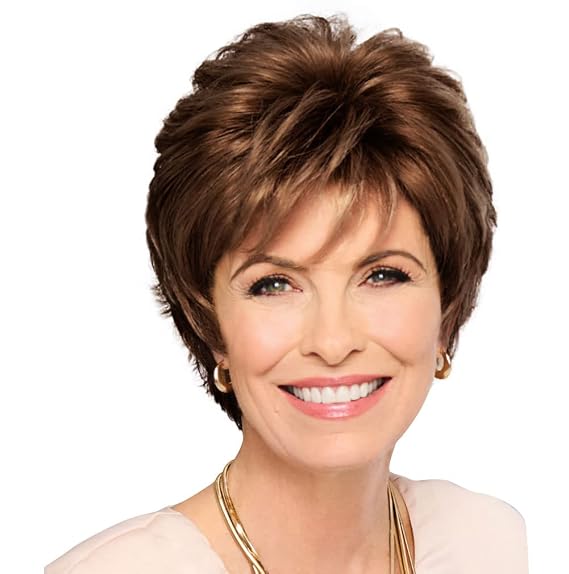 GABOR Royal Tease Layered Short Shag Wig by Hairuwear, 2023 Spring Luxury Collection, Average Cap, GL10-12 Sunlit Chestnut