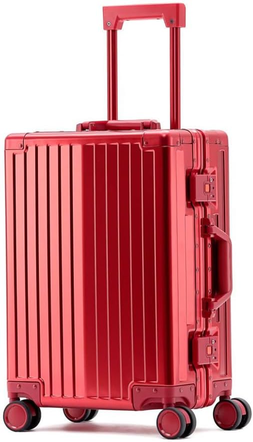 Aoun All Aluminum Hard Hand Luggage Trolley Suitcase with Swivel Casters, All Metal Hard Suitcase Luggage Cabin Wheels, Zipless Wheeled Suitcase for Women Men, Red, 73CM-114L, Modern