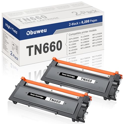 TN660 Toner Cartridge Replacement for Brother TN-660 TN630 High Yield to use with HL-L2300D HL-L2380DW HL-L2320D DCP-L2540DW HL-L2340DW HL-L2360DW MFC-L2720DW Printer 2 Black