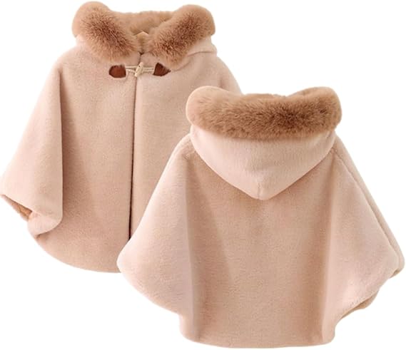 Proumhang Girls Hooded Cape Cloak,Winter Warm Outdoor Shawl Poncho,Hoodie Coat Jacket,Princess Capelet Wrap