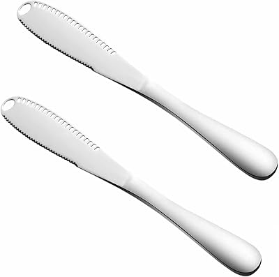 Stainless Steel Butter Spreader Knife ,Spreader Slicer and Butter Curler Knife with Serrated Edge for Cutting and Spreading Butter Cheese Jam,3 in 1 Kitchen Gadgets 2 pack