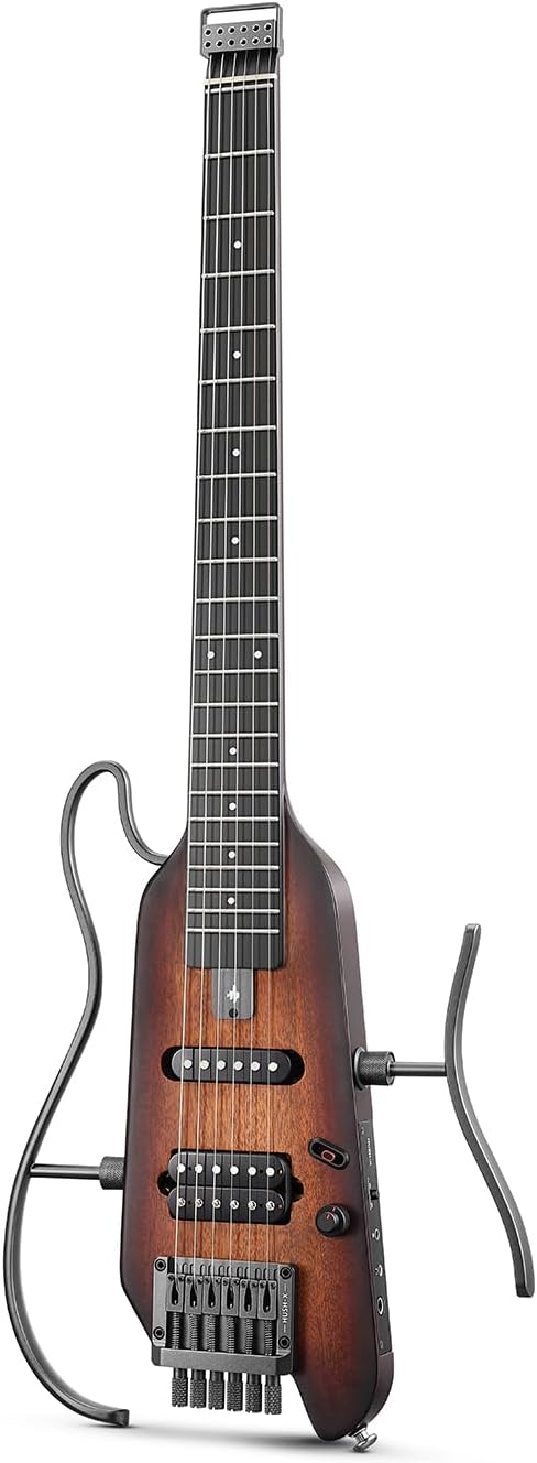 Donner HUSH-X Electric Guitar, Headless Travel Guitar, Portable Mini Electric Guitar, Mahogany Body, Perfect for Travel, Business Trip, Practice, Sunburst