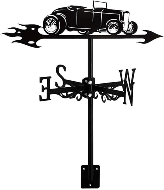 Metal Weather Vane Creative Outdoor Weathercock Decoration Weather Resistant Wind Direction Indicator Tool for Farm Shed Garden Roof (Vintage Car)