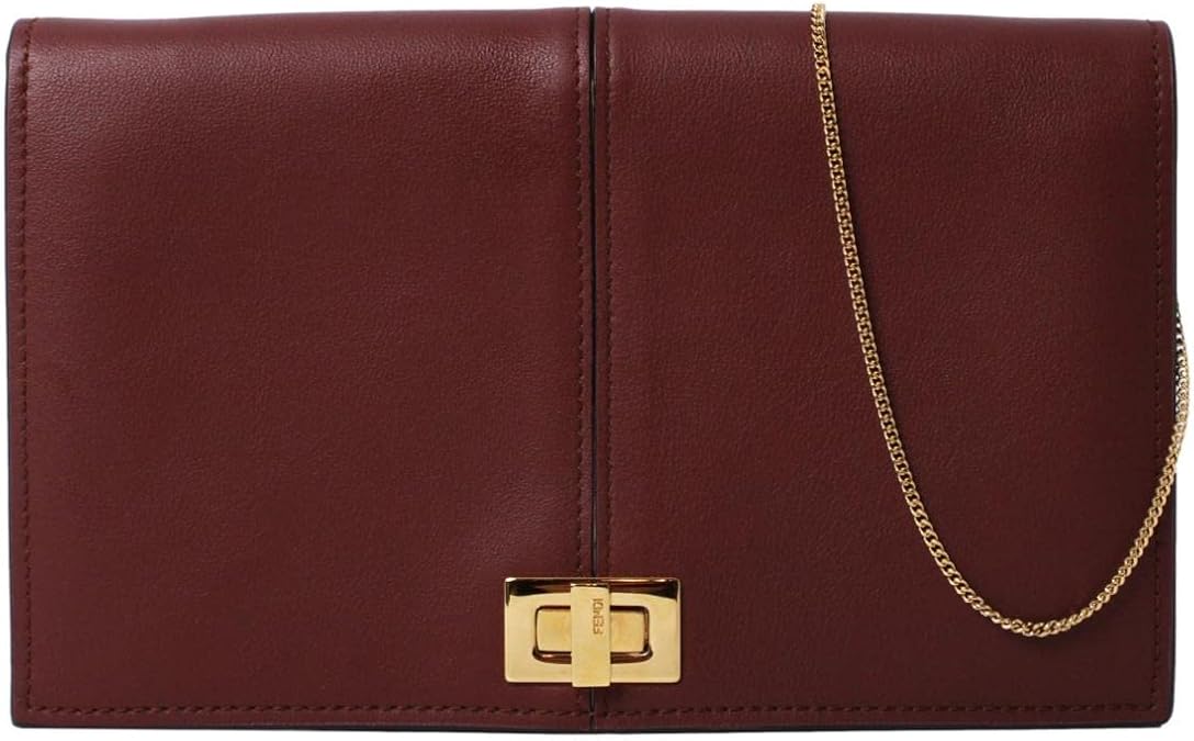 FENDI Peekaboo Brown Leather Zucca Chain Wallet Clutch Bag 8M0414