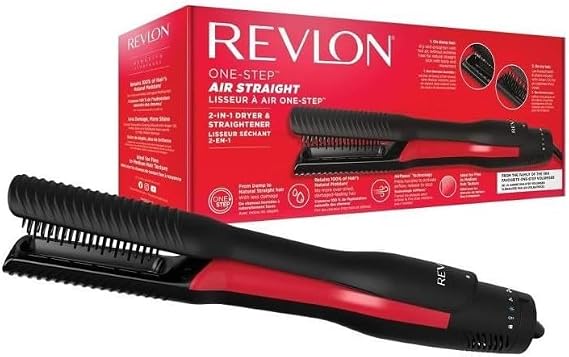 Revlon One-Step Air Straight 2-in-1 Hair Dryer & Straightener with Airflow || Dry Your Hair and straighten it with Warm air, Without Extreme Heat, Plates Infused with Argan Oil || RVDR5330E
