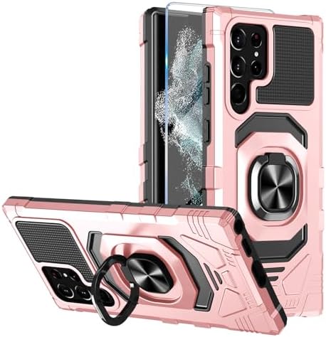 Armor Case for Samsung Galaxy S23 Military Grade Shockproof Phone Case with Built-in Screen Protector, Heavy Duty Protection Metall Ring Kickstand for Samsung S23 5G Cover (Red)