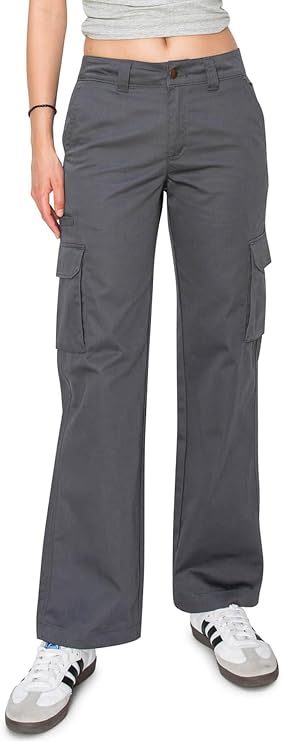 KHAKI & BLUE Women's Work Pants Mid Rise Relaxed Fit Straight Leg Cargo Casual Trousers with Multi Pockets