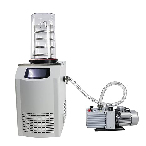 HNZXIB Lab Freeze Dryer (-60 Celsius) 1.5L Vacuum Freeze Dryer with Vaccum Pump,110V/60Hz,4 Pcs 200mm Tray,Pre-Freezing for Pharmaceutical R&D Microbiology Cell Culture Lab Quality Control(12N-60A)