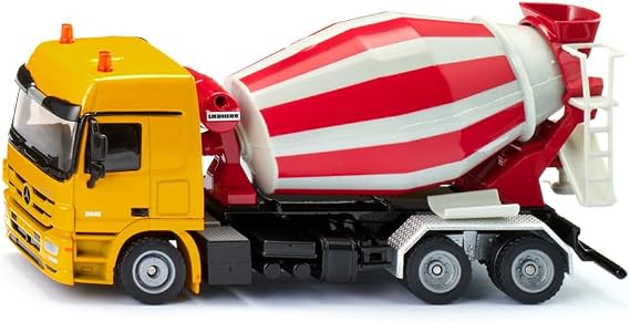 siku 3539, Mercedes-Benz Truck Mixer with Liebherr Assembly, 1:50, Metal/Plastic, Yellow/Red, Construction Site Toy, Rotating Drum