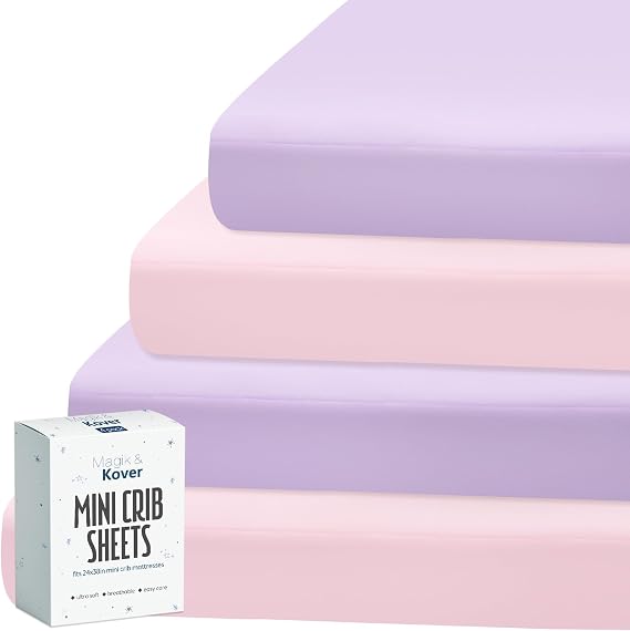 Magik & Kover Mini Crib Sheets Girl 4 Pack, Pink & Violet