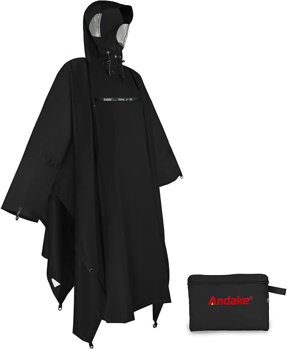 Andake Waterproof Rain Poncho for Adults Unisex,230T Ripstop Polyester,Raincoat Gear with Transparent Viewing Window Outdoors