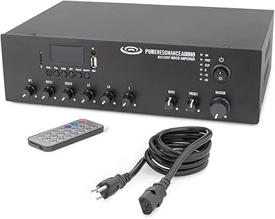 Pure Resonance Audio MA120BT 120 Watt 7-Channel Commercial Mixer Amplifier with Bluetooth 70V100V or 4816 ohm Outputs