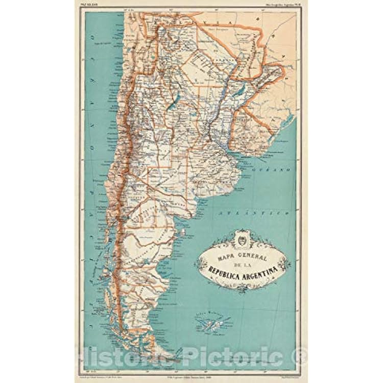 Historic Map : Argentina, 1888 Mapa General de la Republica Argentina, Vintage Wall Art : 24in x 36in