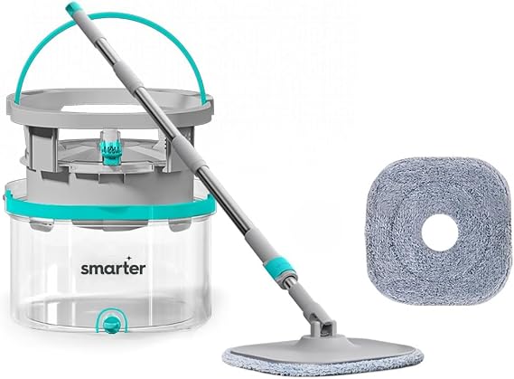 SMARTER Aqua Max ÖZEL SERİ ŞEFFAF Temiz&Kirli Suyu Ayırma Çift Kova Yedekli Temizlik Seti Mop Paspas