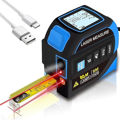 tape measure 4-in-1 laser Digital Measuring Tape & 80m/262ft Laser Distance Meter & with 16ft/5m & Crosshair markings & Dual-axis electronic level,Display On Backlit LCD Screen